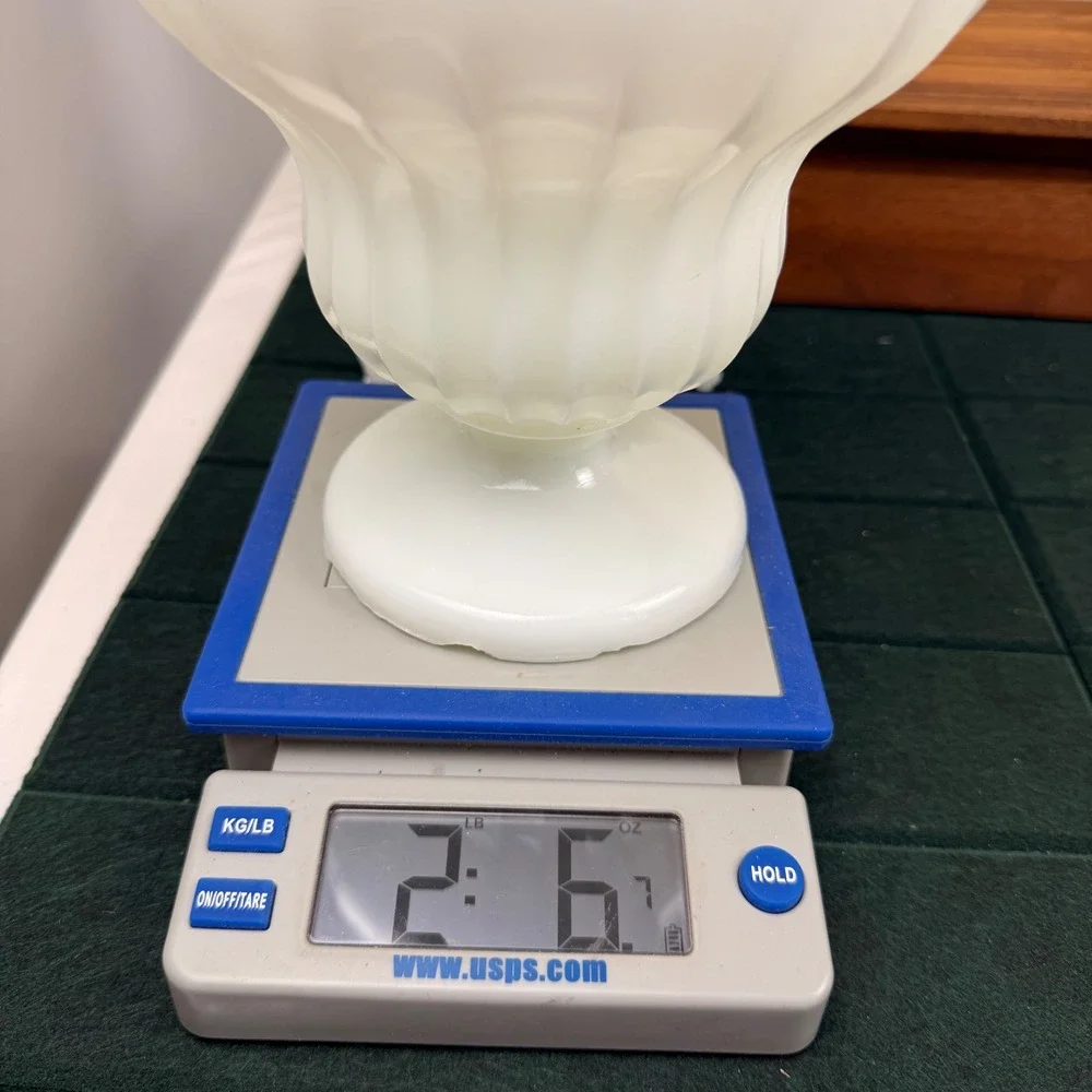Vintage White Milk Glass Scalloped Ribbed Compote Pedestal Candy Dish Bowl 8in